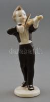 Hollóházi hegedűs kisfiú, kézzel festett, jelzett, hibátlan, m: 14,5 cm