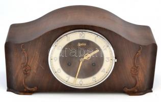 Junghans felesütős, ingás, asztali- / kandalló-óra hibátlan szerkezettel, felhúzó kulccsal / Junghans table clock with half striking mechanics. Works well. 40x21 cm