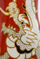 Schaubach Kunst német sárkányos váza, jelzett, aranyozott, belsején kis mázhibával, m:20 cm, d:11 cm