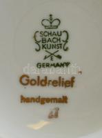 Schaubach Kunst német sárkányos váza, jelzett, aranyozott, belsején kis mázhibával, m:20 cm, d:11 cm