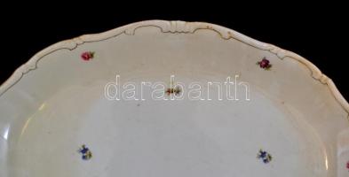 Zsolnay + Hollóházi porcelán tál, Jelzettek, kopásokkal 37x26 cm, d: 34 cm