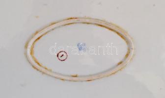 Zsolnay + Hollóházi porcelán tál, Jelzettek, kopásokkal 37x26 cm, d: 34 cm