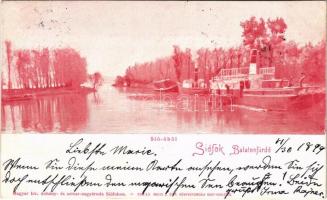 1899 Siófok, Balatonfürdő, Sió-öböl, gőzhajó. Weiss L. és F. kiadása