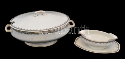 XX. sz. eleje: MZ csehszlovák porcelán leveses és szószos tál. Matricás, jelzett, kopásokkal 23x7,5 cm, 34x17 cm