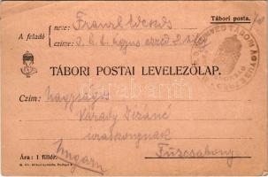 1914 Tábori Postai Levelezőlap / WWI Austro-Hungarian K.u.K. military field postcard / Feldpostkarte + M. kir. 3. honvéd tábori ágyús ezred parancsnokság (EB)