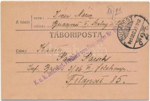 1915 Tábori Postai Levelezőlap (boríték levéllel) / WWI Austro-Hungarian K.u.K. military field postcard (envelope with letter) / Feldpostkarte + "K.u.K. Inft. Rgt. Freiherr von Steininger Nr. 86."