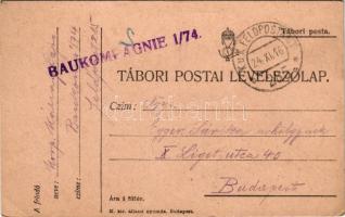 1916 Tábori Postai Levelezőlap / WWI Austro-Hungarian K.u.K. military field postcard / Feldpostkarte + Baukompagnie 1/74 K.u.K. FELDPOSTAMT 285 (EK)