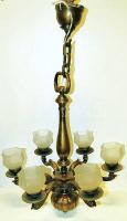 XX. század eleje 6 ágú bronz csillár üvegbúrákkal
