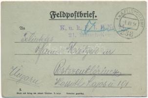 1916 Tábori Postai Levelezőlap (boríték levéllel) / WWI Austro-Hungarian K.u.K. military field postcard (envelope with letter) / Feldpostkarte + K.u.K. F. I. B. No. 24. 21. Marsch-Komp. K.u.K. FELDPOSTAMT 238