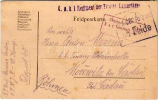 1918 Tábori Postai Levelezőlap / WWI Austro-Hungarian K.u.K. military field postcard / Feldpostkarte + K.u.K. 1. Regiment der Tiroler Kaiserjäger (fl)