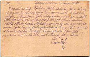 1918 Tábori Postai Levelezőlap / WWI Austro-Hungarian K.u.K. military field postcard / Feldpostkarte...