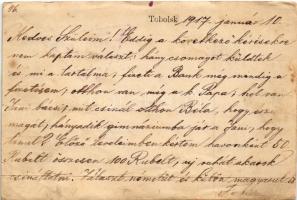 1917 Orosz hadifogoly postai levelezőlap Tobolszkból (Szibéria) / Carte Postale Pour les prisonniers...