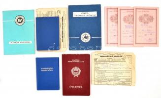 cca 1980 Szocialista okmányok: útlevél, valutalap, Cséb tagsági könyv...