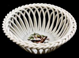 Herendi Rotschild mintás fonott kosár. Kézzel festett, jelzett, hibátlan. d: 12 cm