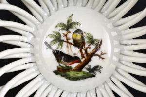 Herendi Rotschild mintás fonott kosár. Kézzel festett, jelzett, hibátlan. d: 12 cm