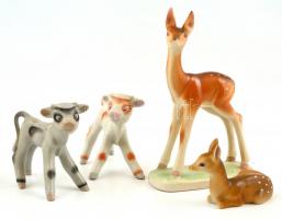 Erdő állatai 4 db Drasche porcelán figura. Őz, kecske. Kézzel festettek, jelzettek, kis kopásokkal 6-16 cm