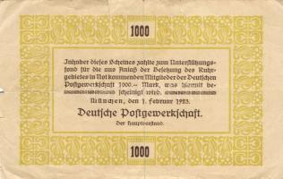Német Birodalom/Weimari Köztársaság/München/Deutsche Postgewerkschaft 1923.1.1. 1000M T:III/IV