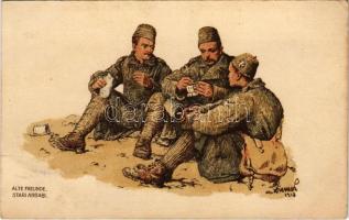 1919 Stari Ahbabi / 3. Bosznia-Hercegovinai hadsereg özvegyeinek és árváinak segélylapja / WWI Bosnian soldiers. Military charity postcard of the 3rd Army of Bosnia and Herzegovina, artist signed (EK)