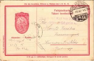 1917 K.u.K. I. R. Nr. 23. / A 23. honvéd gyalogezred jelvény képe tábori postai levelezőlapon / WWI Austro-Hungarian K.u.K. military, 23th Infantry Regiment badge on a military field postcard + K.u.K. Inf. Rgt. No. 23. 3. Feldkompagnie Tábori Postahivatal 632 (EK)