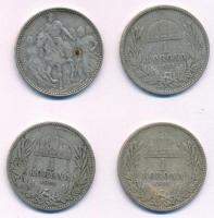 1893-1895. 1K Ag "Ferenc József" (3xklf) + 1896KB 1K Ag "Millenium" T:2-3 
Adam...