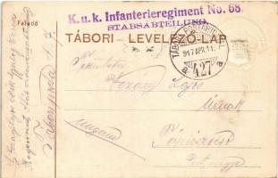 1917 K.u.K. Inf. Regt. 68. Jász Kunok Előre! A 68. honvéd gyalogezred jelvény képe tábori postai lev...