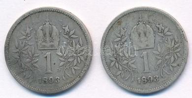 Ausztria 1893. 1K Ag "Ferenc József" (2x) T:3 
Austria 1893. 1 Corona Ag "Franz Jose...