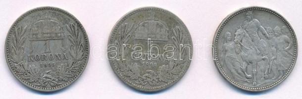 1894KB-1895KB 1K Ag "Ferenc József" (2x) + 1896KB 1K Ag "Millennium" T:2-,3