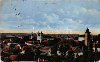 1918 Léva, Levice; látkép az izraelita templommal, zsinagóga. Kiadja Schulcz Ignác / general view with synagogue (Rb)