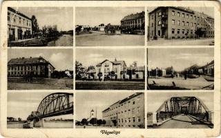 1942 Vágsellye, Schelle, Sala nad Váhom; mozaiklap, rajta vasútállomás, híd, üzletek / multi-view postcard with railway station, bridge, shops (EB)