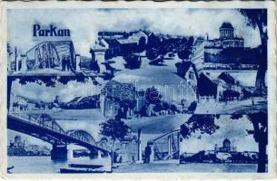 1933 Párkány, Parkan, Stúrovo; mozaiklap esztergomi bazilikával, zsinagógával / multi-view postcard with basilica and synagogue