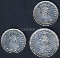 Svájc 1921+1945. 1Fr Ag 2klf db + 1939. 2Fr Ag T:2/3,3+ ph