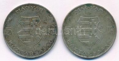 1947. 5Ft Ag "Kossuth" (2x) T:3 patina, kis ph. Adamo F8.1