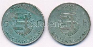 1947. 5Ft Ag "Kossuth" (2x) T:3 patina, kis ph. Adamo F8.1