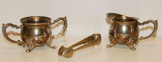 XX. század eleje díszes alpakka cukortartó és kiöntő cukorszedővel