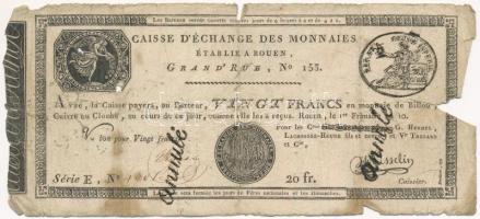 Franciaország / Rouen 1797-1803. 20Fr annulé (érvénytelen) felülbélyegzéssel T:IV  France Rouen 1797-1803. 20 Francs annulé (cancelled) C:G Krause#S245a