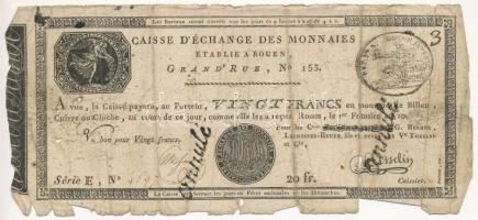 Franciaország / Rouen 1797-1803. 20Fr annulé (érvénytelen) felülbélyegzéssel T:IV  France Rouen 1797-1803. 20 Francs annulé (cancelled) C:G Krause#S245a