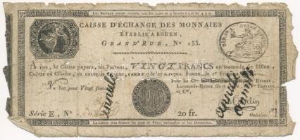 Franciaország / Rouen 1797-1803. 20Fr "annulé (érvénytelen)" felülbélyegzéssel T:IV  France Rouen 1797-1803. 20 Francs "annulé (cancelled)" C:G Krause#S245a
