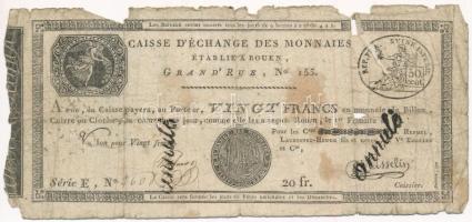 Franciaország / Rouen 1797-1803. 20Fr "annulé (érvénytelen)" felülbélyegzéssel T:IV  France Rouen 1797-1803. 20 Francs "annulé (cancelled)" C:G Krause#S245a