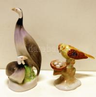 2 db madár formájú porcelán dísz: Hollóházi és Aquincum