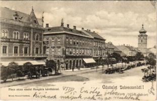 1903 Debrecen, Piac utca, Hungária kávéház, Hazai Biztosító Társaság, Csanak József üzlete. Mihály Sámuel kiadása