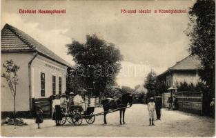 1915 Kesznyéten, Fő utca, Községháza, lovaskocsi, református népiskola
