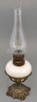 cca 1920 Tejüveg petróleum lámpa, festett, jelzés nélkül, apró kopásnyomokkal, m: 30 cm (búra nélkül. hozzá törött búra