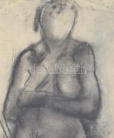 Bene jelzéssel: Álló női akt. Szén, papír. Üvegezett fa keretben, 30×14,5 cm