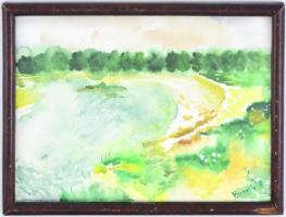 Bernáth A jelzéssel: Bányató. Akvarell, papír. Üvegezett fa keretben, 20×29 cm