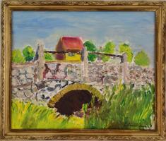 Schéner jelzéssel: Táj híddal. Olaj, papír. Enyhén sérült a keretben, 32×39 cm