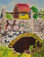 Schéner jelzéssel: Táj híddal. Olaj, papír. Enyhén sérült a keretben, 32×39 cm