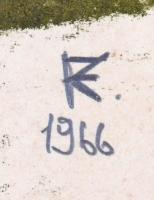 FK 1966 jelzéssel: Házak. Monotípia, papír, paszpartuban, lap tetején ragasztószalag maradvánnyal. 5...