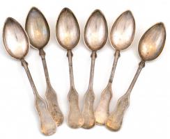 Ezüst(Ag) 6 db teás kanál, jelzett, h: 15,5 cm, nettó: 175 g