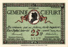 Német Birodalom/Weimari Köztársaság/Tiefurt 1921. 25Pf, 50Pf (2x), 75Pf, teljes sor! T:I 4 klf db!