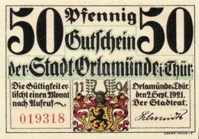 Német Birodalom/Weimari Köztársaság/Orlamünde 1921. 25Pf, 50Pf (6x), mind klf, teljes sor! T:I